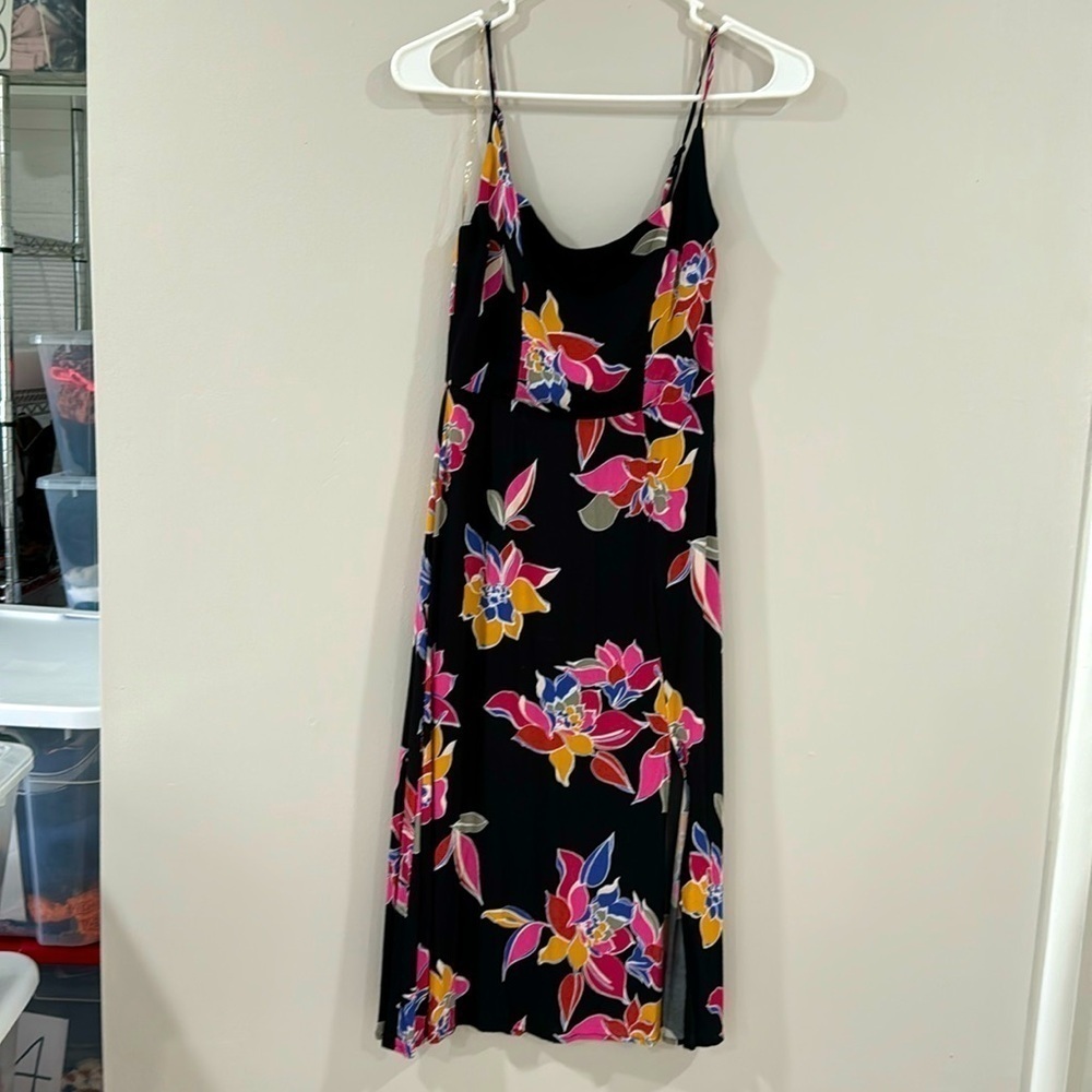 ROWA black floral spaghetti strap midi dress